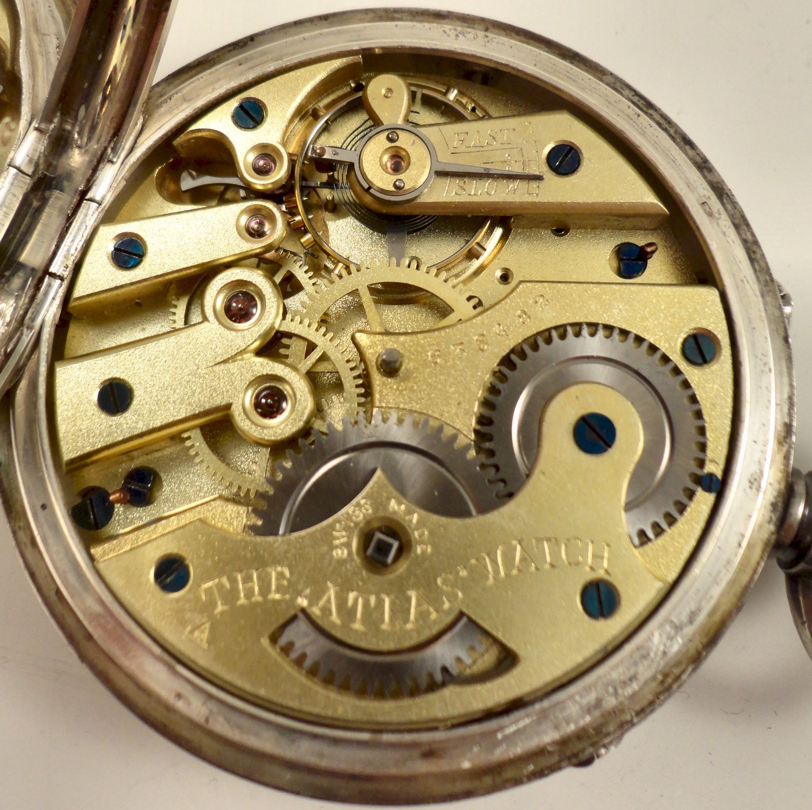 Rare antique solid silver Goliath pocket watch with 3 subsidiary dials